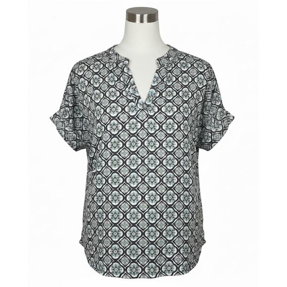 LUSH Blouse Women Size S Green Gray Paisley All Over Print Boho Flowy Loose - Picture 1 of 8